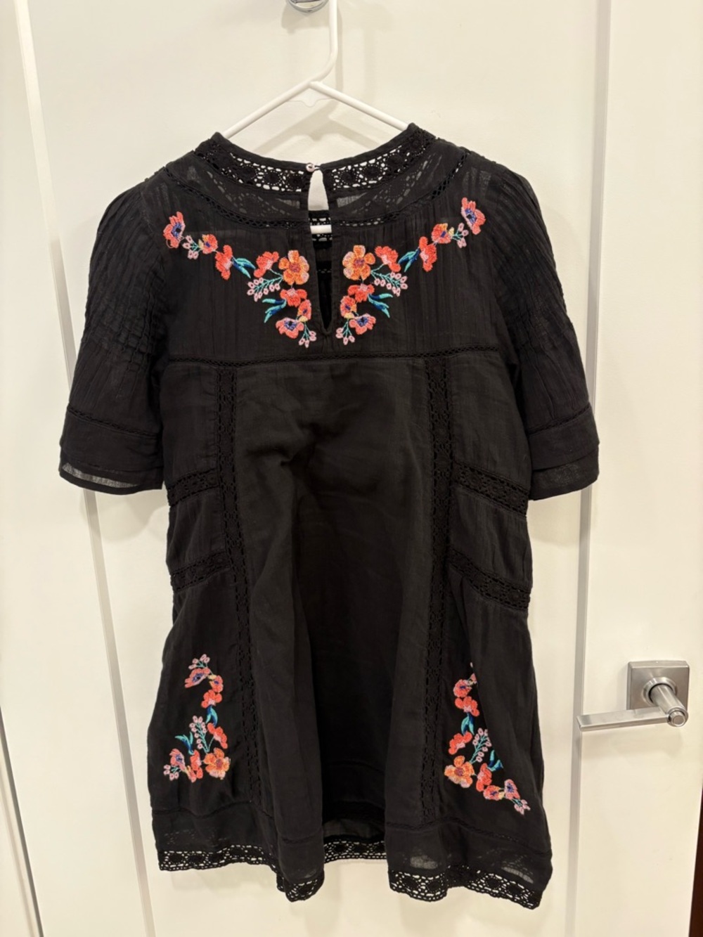 Free People Perfectly Victorian Black Cotton Embroidered Mini Dress Size XS - Picture 7 of 12
